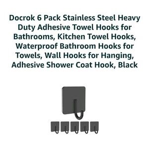 Docrok Adhesive  Towel Jolder 6 Pack Black Stainless Steel